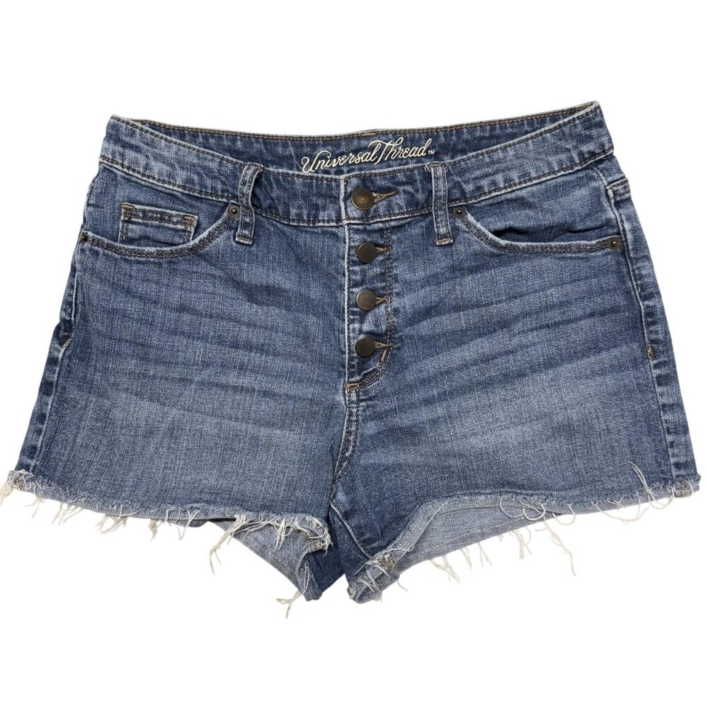 Universal Thread High Rise Shortie Shorts Womens 4 Blue Denim Button Fly Cutoffs